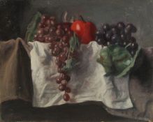 GEORGE WEISSBORT (1928 - 2013). Still Life. Tomato and grapes on a white cloth. Unframed, canvas
