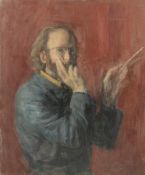 GEORGE WEISSBORT (1928 - 2013). A portrait of the artist holding a paint brush. Unframed, canvas