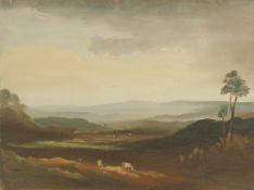 Philip Hugh Padwick (1876-1958). Extensive landscape with livestock in the foreground, oil on