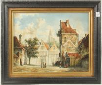 L. ROTH. Dutch street scene with figures. Signed, oil on board. 15