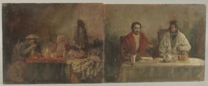 GEORGE WEISSBORT (1928 - 2013). Two interior scenes, figures at a table. Unframed, board. 8.5
