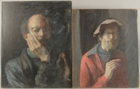 GEORGE WEISSBORT (1928 - 2013). Two portrait studies of the artist. Unframed, canvas on board. 21.5