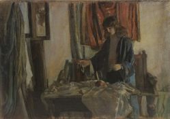 GEORGE WEISSBORT (1928 - 2013). A young girl in an interior with a white cloth on a table. Unframed,