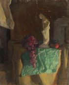GEORGE WEISSBORT (1928 - 2013). Still Life. A classical figure, grapes om two drums. Unframed,