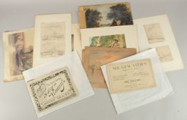 A FOLDER OF VARIOUS PRINTS AND WATERCOLOURS (20+).