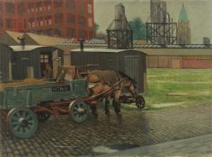 ENGLISH SCHOOL. Industrial scene with a horse and cart. Oil on canvas, unframed. 17