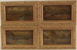 SALETTI, 20th Century. A set of four oil on board hunting scenes, each signed, each 4