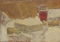 GEORGE WEISSBORT (1928 - 2013). Still Life. A glass of wine and cheese. Signed and dated 1964.