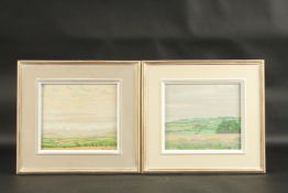 R. MERSON HUGHES. A pair of peaceful English landscapes. Signed. Oil on board. 7