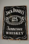 A TIN SIGN, JACK DANIELS. 28ins x 20ins.