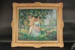 Raymond Lheureux (1890-1965), an amorous couple gathered beneath a cherry tree, oil on canvas,