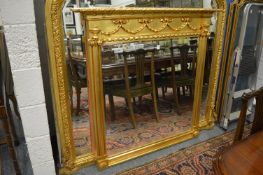 A GILT-FRAMED OVERMANTLE MIRROR. 120cm high x 120cm wide.