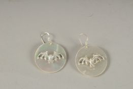 A PAIR OF MOTHER-OF-PEARL BAT EARRINGS.