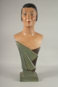 A FRENCH ART DECO HAT SHOP MANNEQUIN. No. 58, on a square base. 2ft 3ins high.