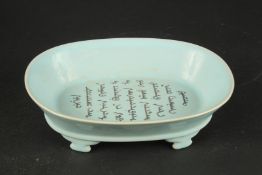 A CHINESE RU WARE OVAL FORM BOWL, with Mongolian characters. 23.5cms wide.