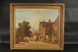 L. ROTH. A large Dutch street scene with buildings, trees and figures. Signed. Oil on canvas. 24