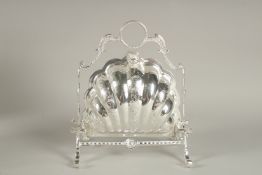 A SILVER-PLATED SHELL CHEESE AND BISCUIT STAND.