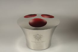 A BOLLINGER THREE BOTTLE CIRCULAR WINE COOLER. 14ins diameter x 9ins high.