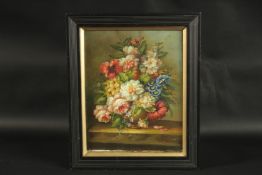 T. FAIRFAX. Dutch still life, bowl of flowers on a ledge. Signed. Oil on canvas. 10