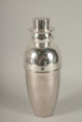 A SILVER-PLATED SNOWMAN COCKTAIL SHAKER.