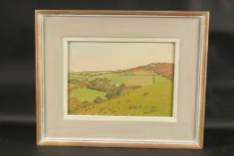 R. MERSON HUGHES. Peaceful English landscape, a farm amidst the trees. Signed. Oil on board. 9.5
