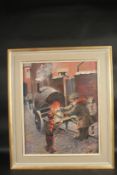 T. BROWN. Hot chestnut man. Signed. Oil on board. 21