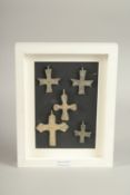 FIVE EARLY METAL ANCIENT CROSSES.