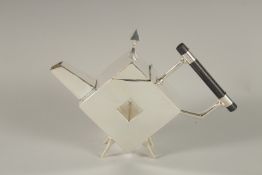 A CHRISTOPHER DRESSER DESIGN DIAMOND SHAPED TEAPOT.