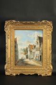 L. DUMONT. Dutch street scene with figures. Signed. Oil on panel. 10