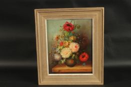 T. FAIRFAX. Dutch still life, bowl of flowers on a ledge. Signed. Oil on board. 10