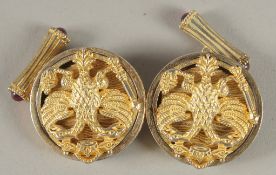 A PAIR OF RUSSIAN SILVER GILT EAGLE CUFFLINKS.