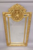 A VERY GOOD LARGE LOUIS XVITH STYLE GILTWOOD MIRROR. 84ins high x 41ins wide.