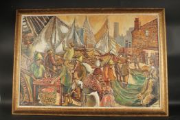 Derek Higginson (1930-2020), 'Cleaning the Fish and Nets', oil on canvas, signed, 24