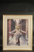 T. BROWN. Leapfrog. Signed. Oil on board. 20
