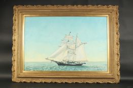 Michael Wood (20th Century), 'The Black Pearl', a yacht with sails unfurled in open seas, oil on