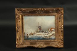 DUTCH SCHOOL - KLEIN. Winter landscape with windmill. Signed. Copper panel. 5.5