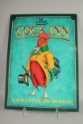 A TIN SIGN, THE COCK INN. 28ins x 20ins.