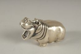 A RUSSIAN SILVER HIPPO. 3ins long. Mark Head 84 I. P. Faberge. 79grms.