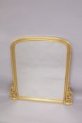 A GILTWOOD OVERMANTLE MIRROR. 48ins high x 46ins wide.