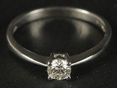 A 9CT WHITE GOLD RBC DIAMOND SOLITAIRE RING, boxed. Diamond 0.25ct.