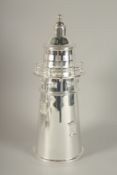 A PLATED LIGHTHOUSE COCKTAIL SHAKER.