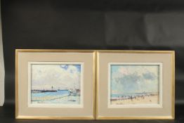 GEOFFREY CHATTEN (b. 1938) ENGLISH. Gorleston Beach and Pier. Signed. Oil on board. 8