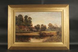 19TH CENTURY ENGLISH SCHOOL. Landscape with cottage and pond. Signed. Oil on canvas. 16