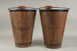 A PAIR OF WOODEN BOLLINGER BUCKETS. 16ins high.