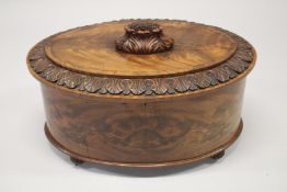 A VERY GOOD GEORGE III OVAL MAHOGANY WINE COOLER, the rising top with carved edges and pineapple