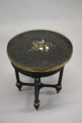 A GOOD 19TH CENTURY DERBYSHIRE CIRCULAR MARBLE TOP TABLE, inlaid with flowers and birds in
