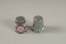 TWO RUSSIAN SILVER AND ENAMEL THIMBLES.