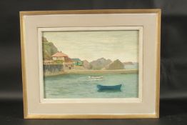 GLADYS DENHAM JONES. Harbour scene with two boats. Oil on board. 9.5