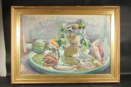 Phyllis Bray (1911-1991), a still life study featuring a classical bust and seashells, oil on