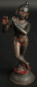 A FINE 18TH CENTURY INDIAN BENGHAL BRONZE FIGURE OF FLUTING KRISHNA, with traces of black and red